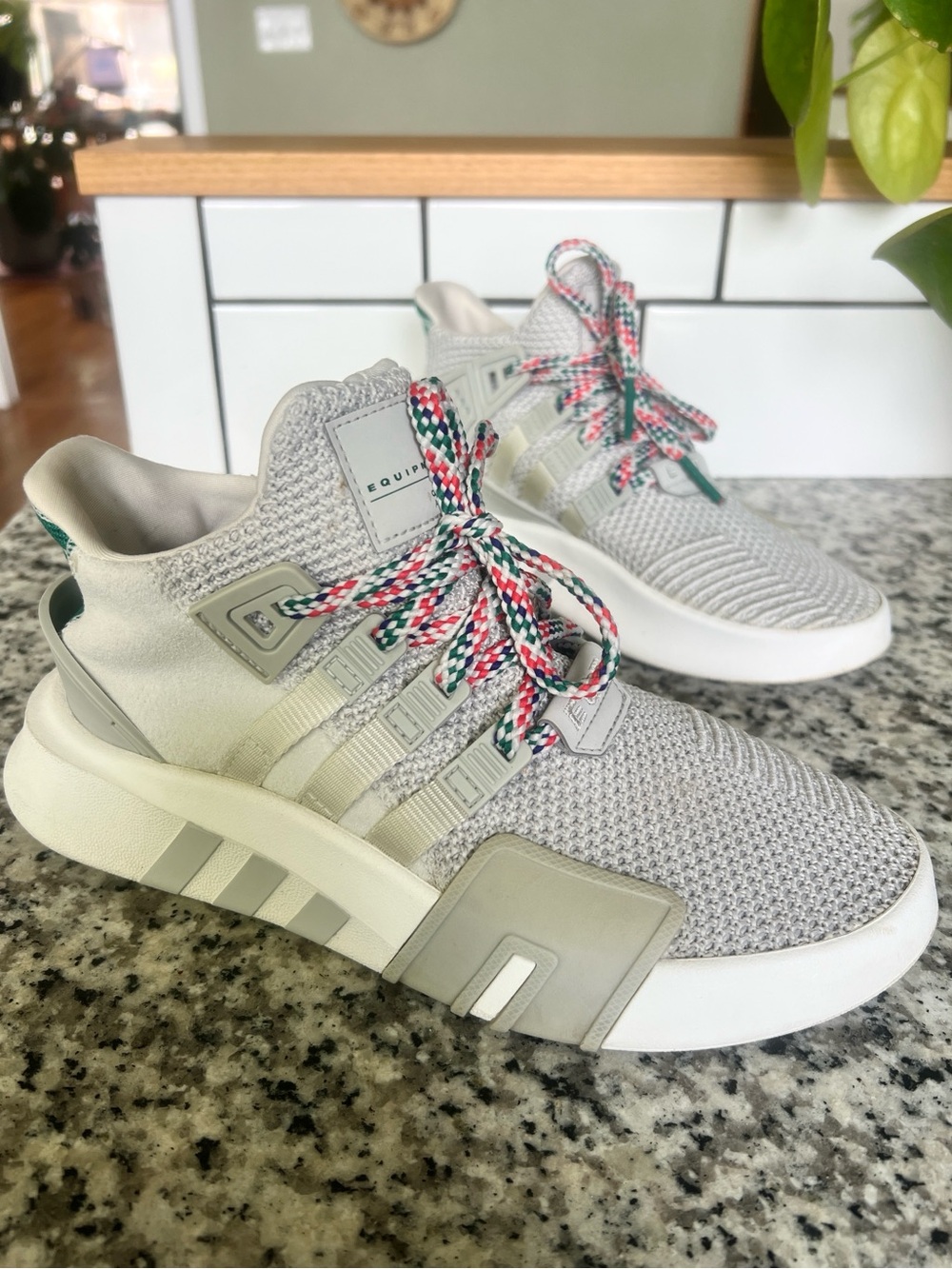 adidas EQT Light Grey Knit Sneakers with Multicolor Braided Laces